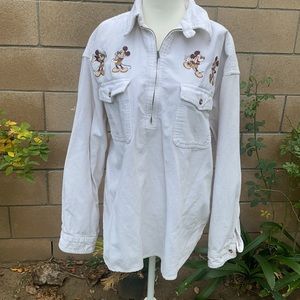 Disney White Corduroy Pullover Sweatshirt with Mickey Embroidery